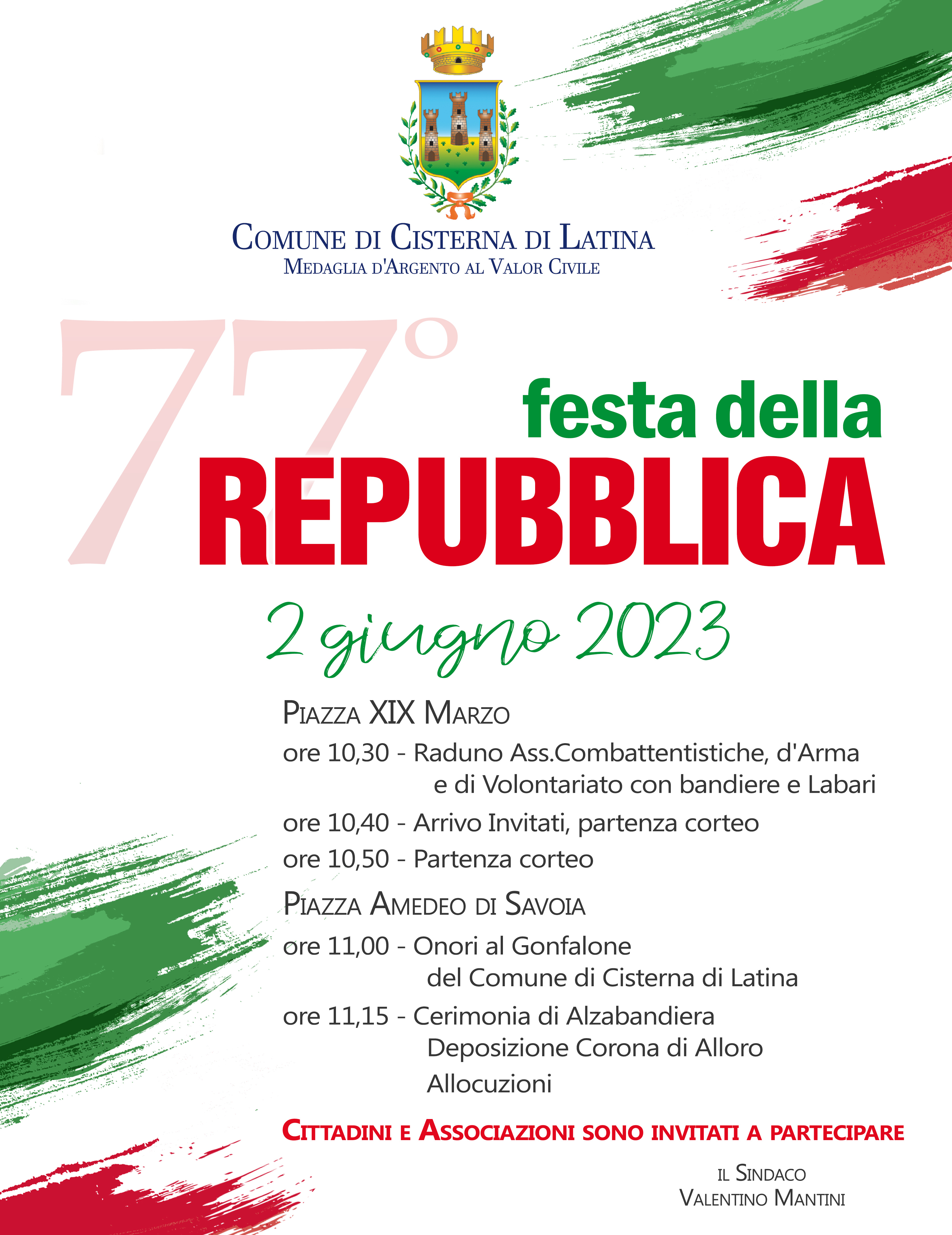 Locandina e programma cerimonia Festa della Repubblica 2023