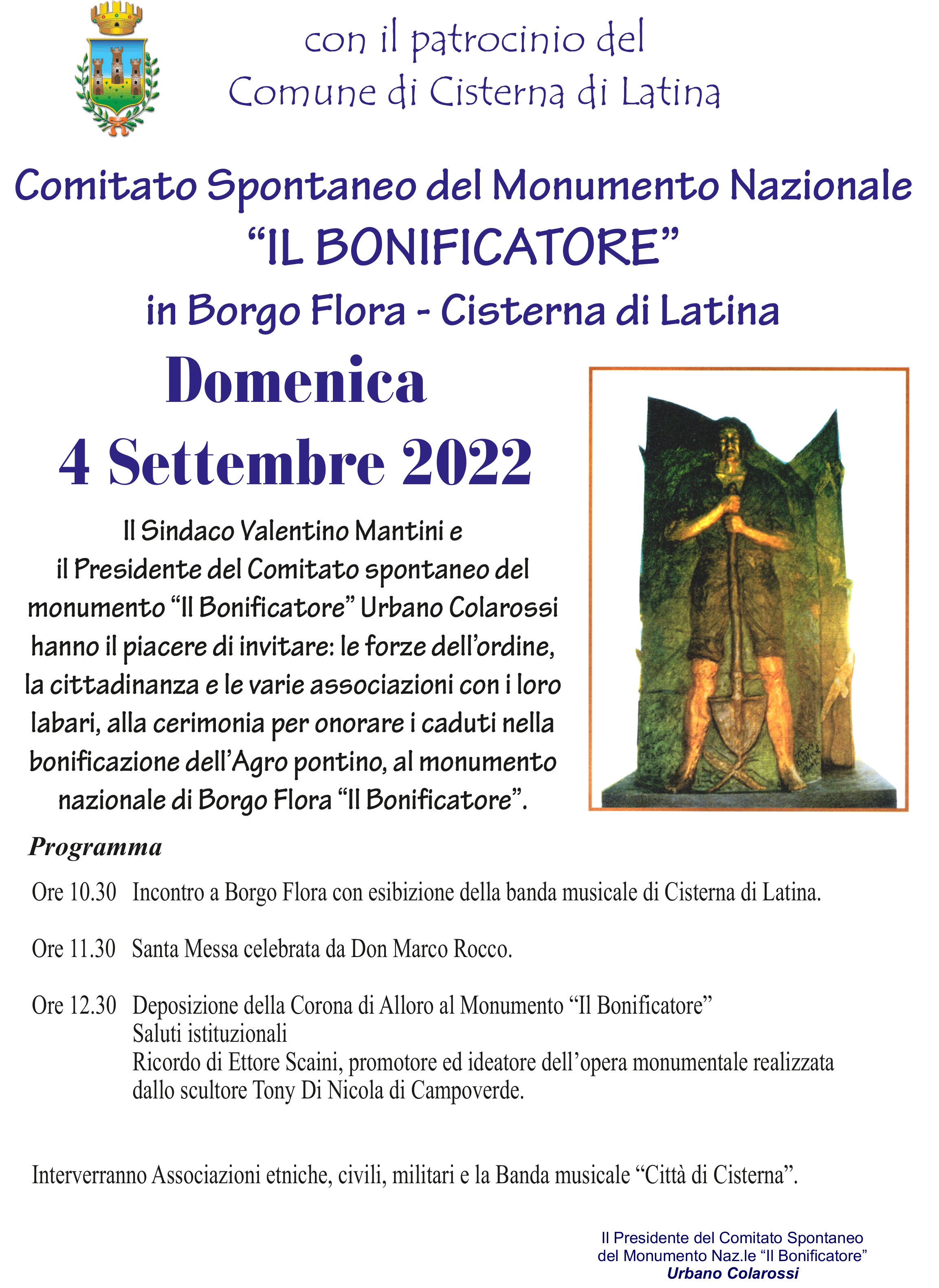 XV anniversario monumento Il Bonificatore - locandina