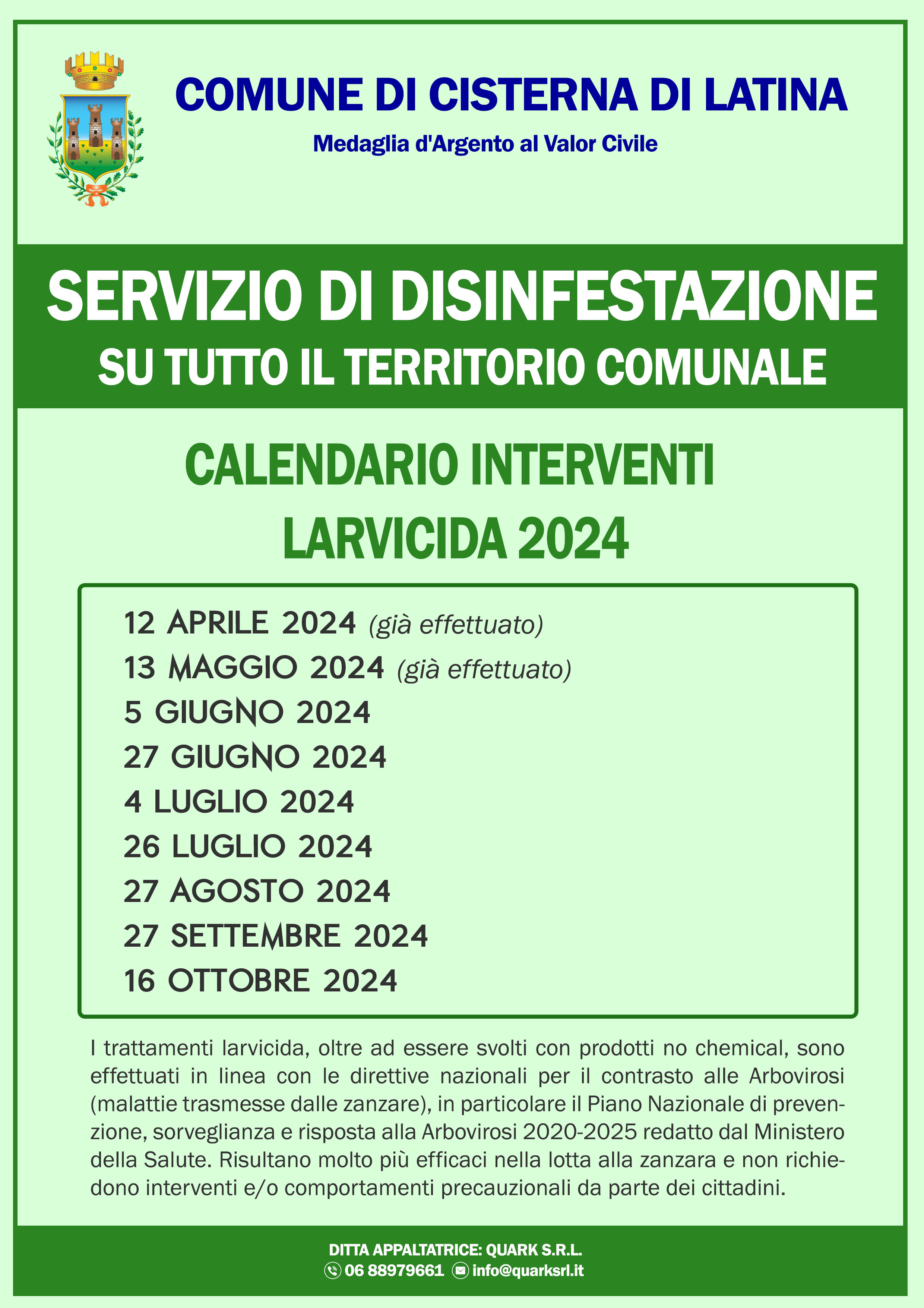 Calendario interventi larvicida antizanzare 2024