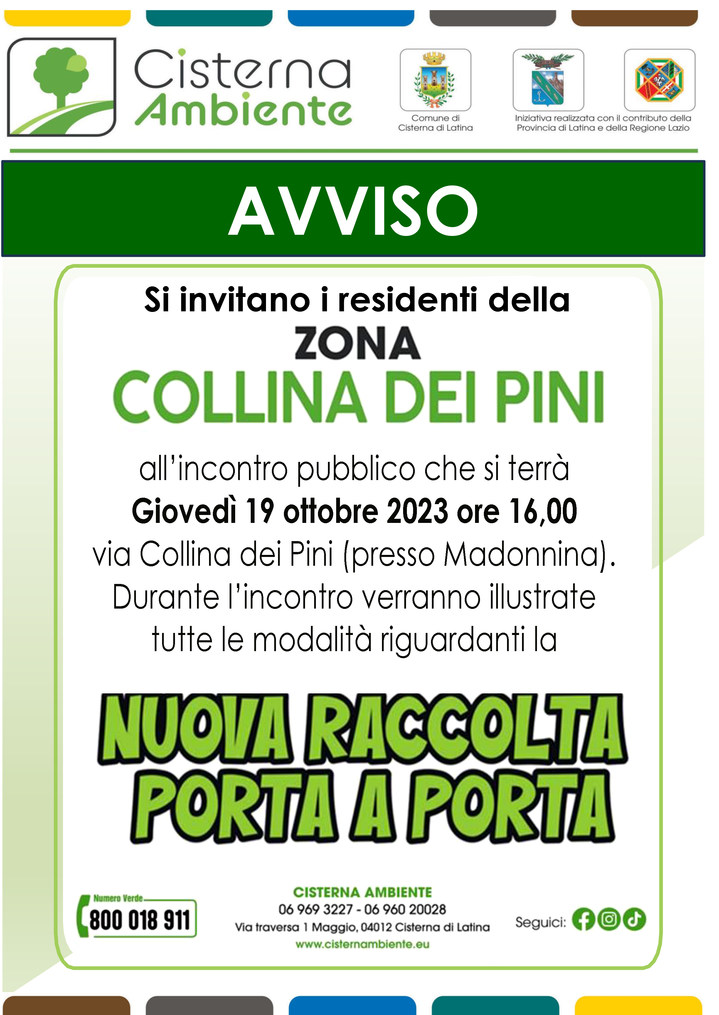 Raccolta differenziata: avviso incontro residenti Collina dei Pini