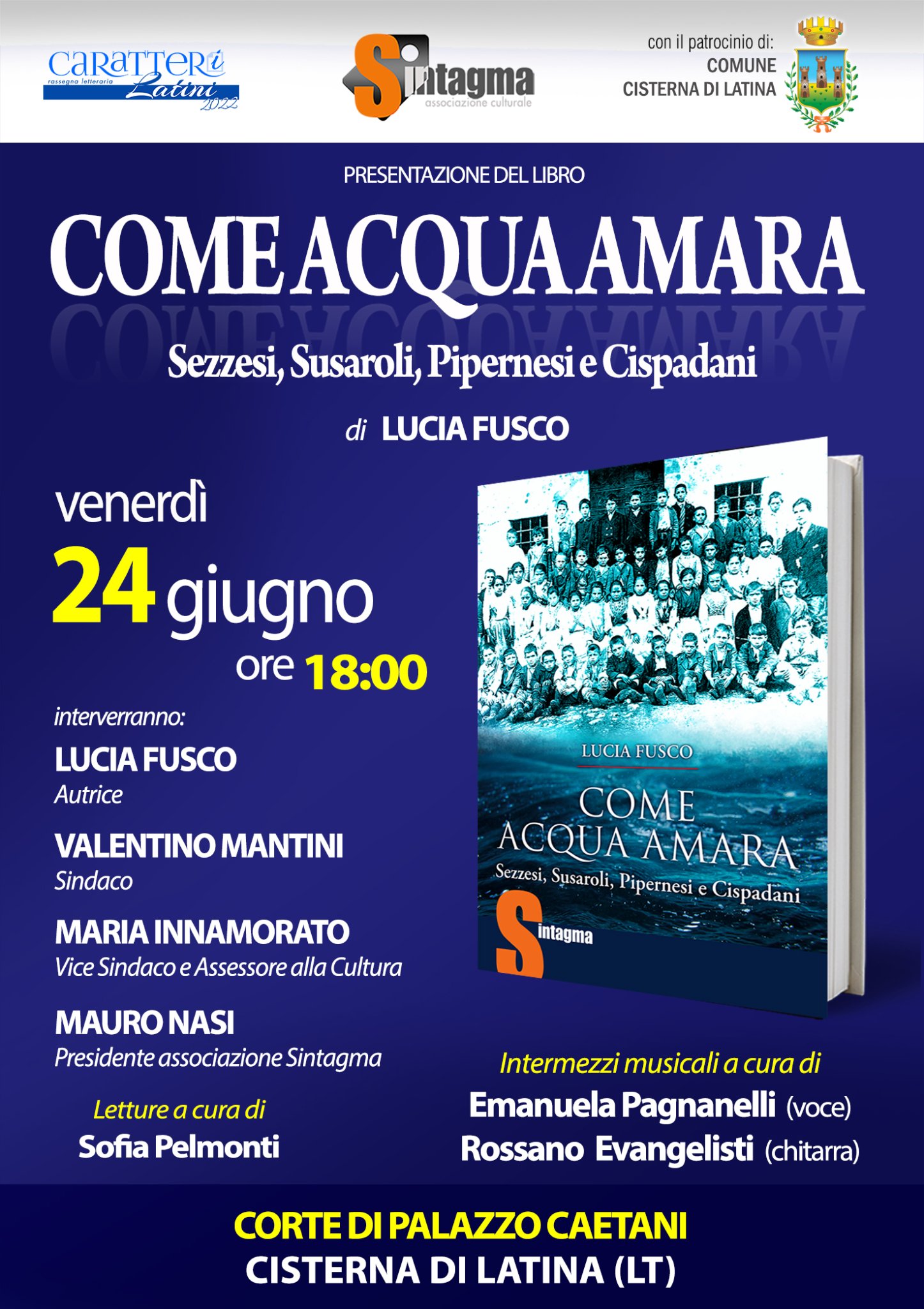 locandina presentazione libro "Come acqua amara"