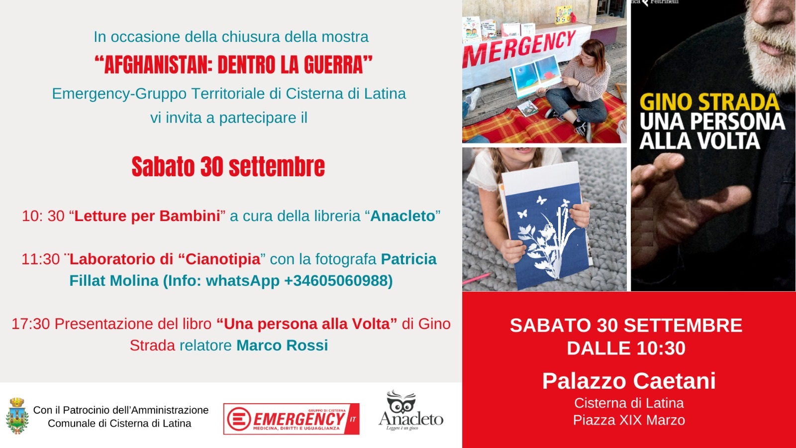 Locandina iniziative Emergency 30 settembre 2023