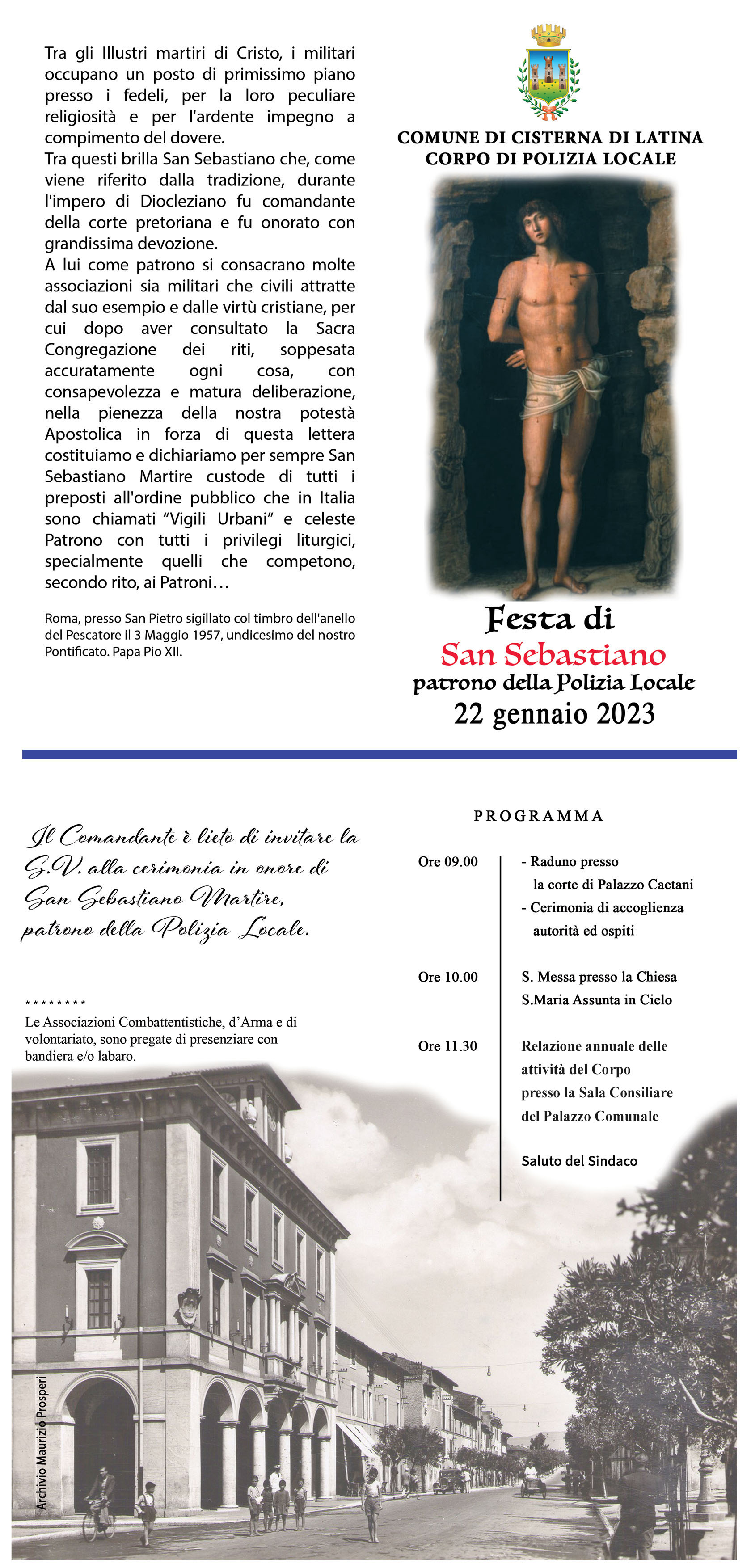 Invito e programma celebrazione San Sebastiano - Polizia Locale Cisterna