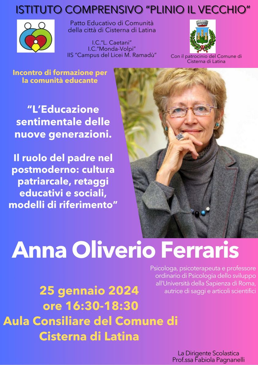 Istituto Plinio il vecchio - locandina incontro Anna Oliverio Ferraris