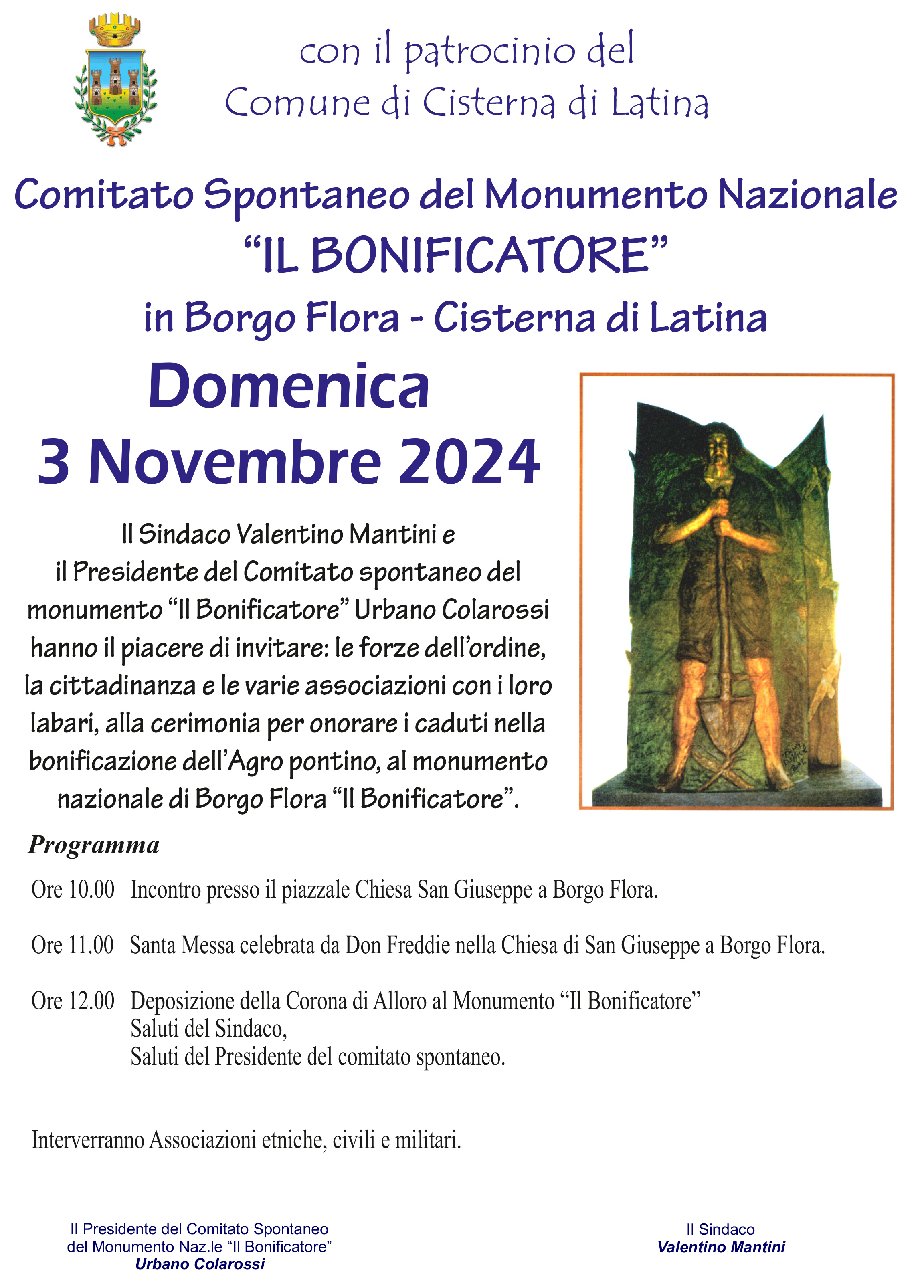 Locandina Cerimonia Monumento Nazionale Il Bonificatore 2024